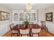 Elegant dining room featuring a chandelier, decorative ceiling trim, and built-in glass display cabinets at 22081 Paradise Cir, Golden, CO 80401