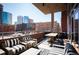 Expansive outdoor patio featuring black and white striped furniture with stunning city views at 1720 Wazee St # 3B, Denver, CO 80202