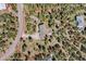 Aerial view highlighting property lines of home nestled amongst lush forestry and a quiet street at 6252 King Dr, Evergreen, CO 80439