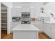 Well-equipped kitchen featuring white cabinets, a gray backsplash, and a large island at 1913 Julian St, Denver, CO 80204