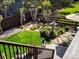 Landscaped backyard with beautiful gardens, stone patio, and mature trees creates a private and serene outdoor space at 6266 W Prentice Ave, Littleton, CO 80123
