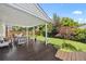 Spacious wood deck with lounge chairs and covered seating area overlooks a lush green lawn and landscaped backyard at 6839 S Niagara Ct, Centennial, CO 80112