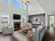 Bright living room featuring high ceilings, fireplace, and ample natural light through large windows at 10730 Hillrose St, Parker, CO 80134