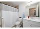 Clean bathroom featuring a shower with modern fixtures and vanity at 4485 E Andover Ave, Castle Rock, CO 80104