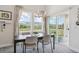 Bright dining area with large windows showcasing a beautiful view and a stylish chandelier above the table at 1842 Peak Prairie Ln, Monument, CO 80132