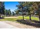 The golf course featuring lush green grass and mature trees and players at 3492 S Elm St, Denver, CO 80222