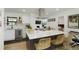 Modern kitchen island with bar seating and a view of the kitchen's updated appliances at 4895 E Arizona Ave, Denver, CO 80246
