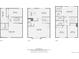 Floorplans of all three levels featuring bedrooms, bathrooms, living spaces, and kitchen at 9057 E Oxford Dr, Denver, CO 80237