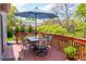 Charming back deck featuring patio furniture with a large blue umbrella, perfect for outdoor entertaining at 10911 Tennyson Ct, Westminster, CO 80031
