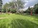 Expansive backyard with mature trees, lush lawn, and play structures, perfect for outdoor activities at 1392 S Edison Way, Denver, CO 80222