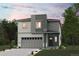 Charming two-story home features a two-car garage, modern architecture, and a well-manicured lawn at 19058 E 94Th Pl, Commerce City, CO 80022