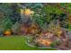Beautiful backyard featuring a serene waterfall, lush landscaping, and ambient lighting for a tranquil setting at 20520 E Regency Way, Parker, CO 80138