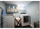 Well-organized laundry room with modern washer and dryer, plus storage shelves, for efficient home management at 2300 Jasmine St, Denver, CO 80207