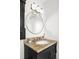 Bathroom features granite countertop with vanity and a round mirror at 365 Seminole Dr, Boulder, CO 80303