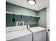Functional laundry room with white shelving and modern washer and dryer at 68 N Quicksilver Ave, Castle Rock, CO 80104