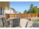 An outdoor patio featuring a dining table and chairs in a fenced backyard at 2034 S Idalia St, Aurora, CO 80013