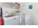 Clean and functional laundry room featuring a modern washer and dryer at 10614 Kicking Horse Dr, Littleton, CO 80125