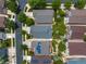 An overhead neighborhood perspective shows well-maintained homes, green spaces, and a well-planned layout at 23421 E Long Pl, Aurora, CO 80016