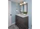 Bathroom features a dark gray vanity with granite countertop and modern fixtures at 810 Trail Ridge Dr, Louisville, CO 80027