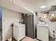 This laundry room features new appliances and a privacy screen for added functionality and convenience at 3645 S Fox St, Englewood, CO 80110