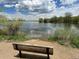 A bench overlooking a serene lake, surrounded by lush greenery and under a partly cloudy sky at 10960 W Florida Ave # 113, Lakewood, CO 80232