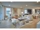 Open concept living room with hardwood floors, modern furniture, and a seamless flow to the kitchen at 39210 Anthony St, Elizabeth, CO 80107