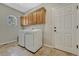 This laundry room features modern appliances, a practical layout, and ample storage cabinets for organization at 4726 Pinon Dr, Elizabeth, CO 80107