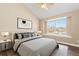 Comfortable bedroom with a vaulted ceiling, a large window, and neutral decor at 1603 S Flanders Way, Aurora, CO 80017