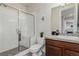 Clean bathroom with shower, toilet and vanity at 1488 Madison St # 505, Denver, CO 80206