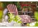 Inviting backyard with a relaxing Adirondack chair surrounded by lush greenery and flowers at 5044 W Moncrieff Pl, Denver, CO 80212