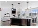 Open living space features a kitchen with an island and seating, and a modern living room with a fireplace at 1301 Sidewinder Cir, Castle Rock, CO 80108