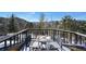 Enjoy breathtaking views from the deck overlooking snowy mountain scenery at 4398 Cameyo Rd, Indian Hills, CO 80454