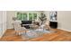 Bright living room featuring hardwood floors, stylish furniture, and a large window at 8165 W Stene Dr, Littleton, CO 80128