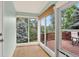 Bright sunroom features hardwood floors, large windows and access to the outdoor deck at 8165 W Stene Dr, Littleton, CO 80128
