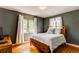 Well-lit bedroom features hardwood floors, modern furniture, and beautiful furnishings for a warm touch at 2838 Forest St, Denver, CO 80207