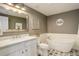 Stylish bathroom with a soaking tub, decorative tile floor, and modern fixtures at 23230 E Rockinghorse Pkwy, Aurora, CO 80016
