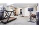 Basement workout area with treadmill, mirror, exercise equipment and lighting at 13084 Deer Ridge Way, Larkspur, CO 80118
