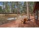 Wooden deck with seating offering views of trees, natural beauty, and outdoor relaxation at 28630 Pine Dr, Evergreen, CO 80439