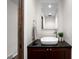 Stylish powder room featuring a vessel sink, granite countertop, and modern fixtures at 4951 Sanford W Cir, Cherry Hills Village, CO 80113