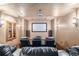 This home theater features comfortable seating, a projector, a screen, and custom built-ins at 14154 Lexington Cir, Westminster, CO 80023