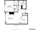 Detailed floor plan showcasing layout of bedroom, bathroom, living room and kitchen at 9019 E Panorama Cir # D418, Englewood, CO 80112