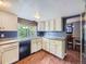 Well-lit kitchen with white cabinets, a black dishwasher, and hardwood flooring, offering a functional space at 7296 S Flower St, Littleton, CO 80128
