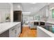 Open-concept kitchen boasts light countertops, gray cabinets, and stainless steel appliances at 3194 S Milwaukee St, Denver, CO 80210