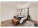 Bedroom featuring a queen-sized bed, carpeted floors, and a window for natural light at 4653 S Lowell Blvd # E, Denver, CO 80236