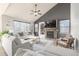 Inviting living room with vaulted ceilings, modern fireplace, comfortable seating, and ample natural light at 4950 Mt Cameron Dr, Brighton, CO 80601