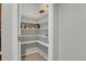 Organized walk-in pantry features white shelving for ample storage of food and cooking supplies at 1820 Ghost Dance Cir, Castle Rock, CO 80108