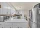 Contemporary white kitchen featuring stainless steel appliances and sleek countertops at 1830 Zang St, Golden, CO 80401