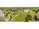 An aerial view of the community park with a playground, pond, walking paths and lush landscape at 3418 Elk Ct, Broomfield, CO 80020