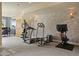 Home gym featuring modern exercise equipment and stone accent wall. Natural light and space for a complete workout experience at 4605 Tierra Alta Dr, Castle Rock, CO 80104