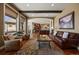 Inviting living room with hardwood floors, leather seating, and an open layout to the kitchen and dining area at 4605 Tierra Alta Dr, Castle Rock, CO 80104